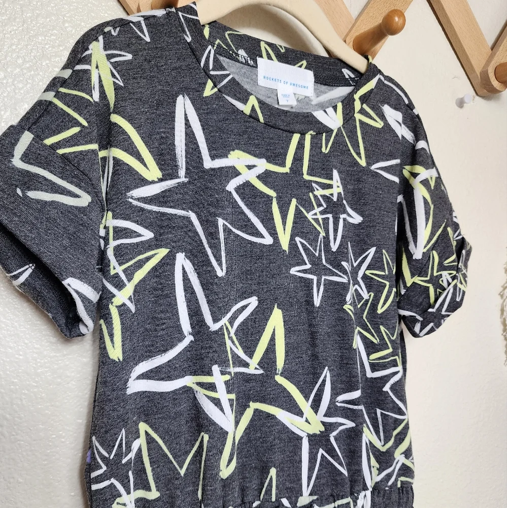 Rockets Of Awesome Star Print T Shirt Dress Girls 7 Black Crew Neck Shor…